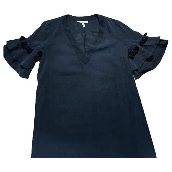 BCBGeneration Black Tassel Ruffle Mini Tunic Short Mini Dress Size Small Soft - Picture 2 of 7